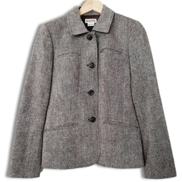 MICHAEL KORS Wool Blend Button up Blazer Jacket Tweed Style Gray Fabric Sz 4 - Picture 1 of 13